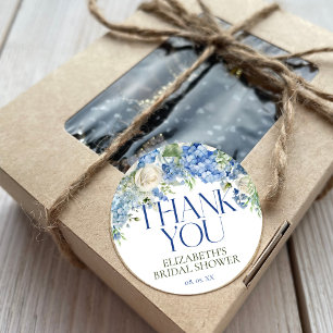 Elegant Modern Blue Hydrangea Floral Thank You Classic Round Sticker