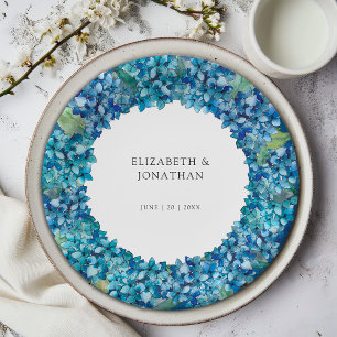 Elegant Modern Blue Hydrangeas Floral Wedding Paper Plate