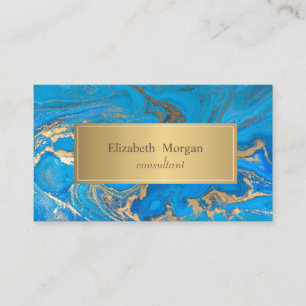 Elegant Modern Blue Marble Gold Business Card