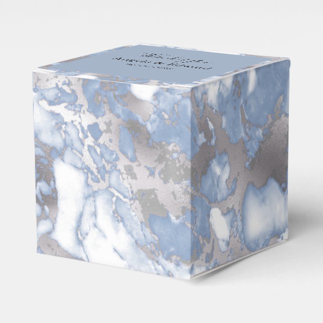Elegant Modern Blue Marble Wedding Favour Box (Front Side)