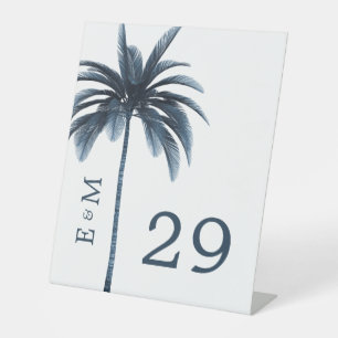 Elegant Modern Blue Palm Tree Formal Wedding Pedestal Sign