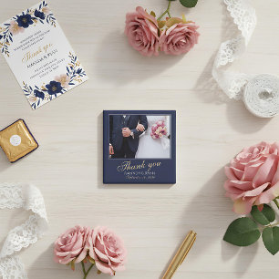 Elegant Modern Blue Photo Thank you Wedding Magnet