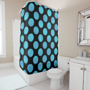 Elegant Modern Blue Polka Dots Marble Pattern Shower Curtain
