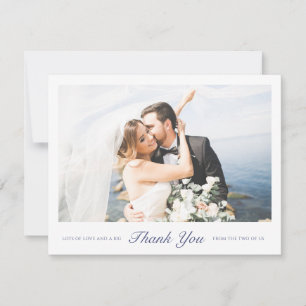 Elegant Modern Blue Script Photo Wedding Thank You Card