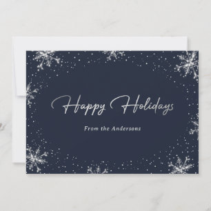 Elegant Modern Blue Silver Snowflake Holiday Cards