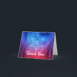 Elegant Modern Blue Star of David Bat Bar Mitzvah Thank You Card<br><div class="desc">Show gratitude to all your special guests by sending them personalised and elegant bar mitzvah thank you cards after the celebration has ended... The design on these modern bar mitzvah thank you cards feature a white Star of David atop a stunning background of blue and red watercolor flames blending together,...</div>