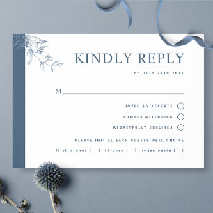 Elegant, Modern Blue Wedding With/without Meal RSV RSVP Card