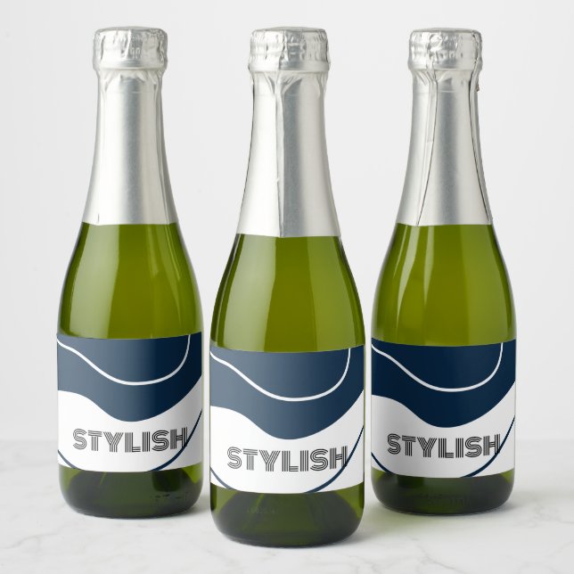 Elegant  & Modern Blue & White  Sparkling Wine Label (Bottles)