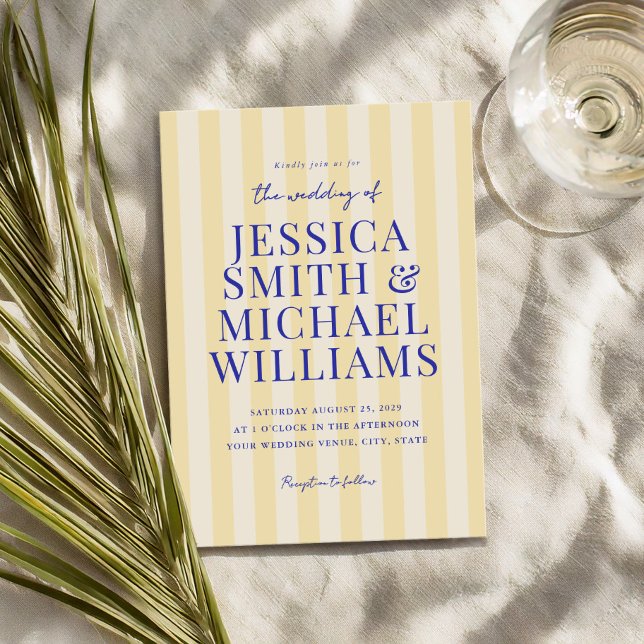 Elegant Modern Blue Yellow Striped Wedding Invitation (Creator Uploaded)