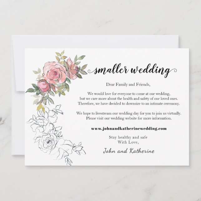 Elegant Modern Blush Floral Smaller Wedding Invitation (Front)