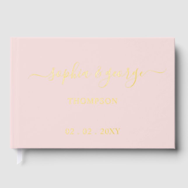 Elegant Modern Blush Gold Wedding Guest Book (Front)