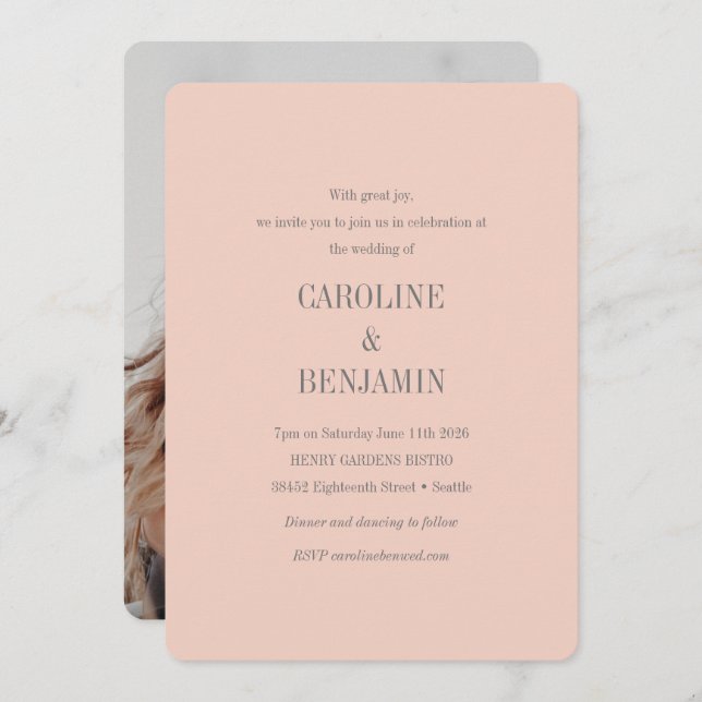 Elegant Modern Blush Grey Photo Wedding Invitation (Front/Back)