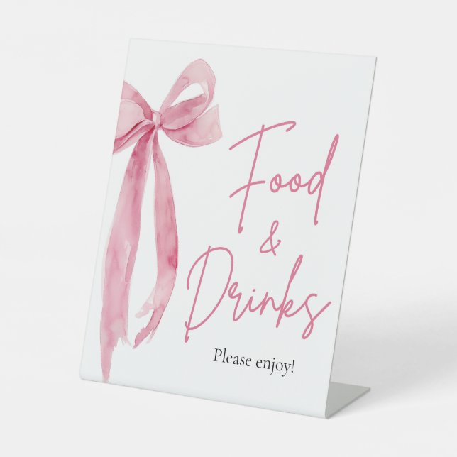 Elegant Modern Blush Pink Bow Food and Drinks Sign (Front)