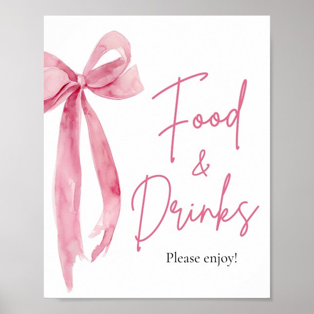 Elegant Modern Blush Pink Bow Food and Drinks Sign (Front)