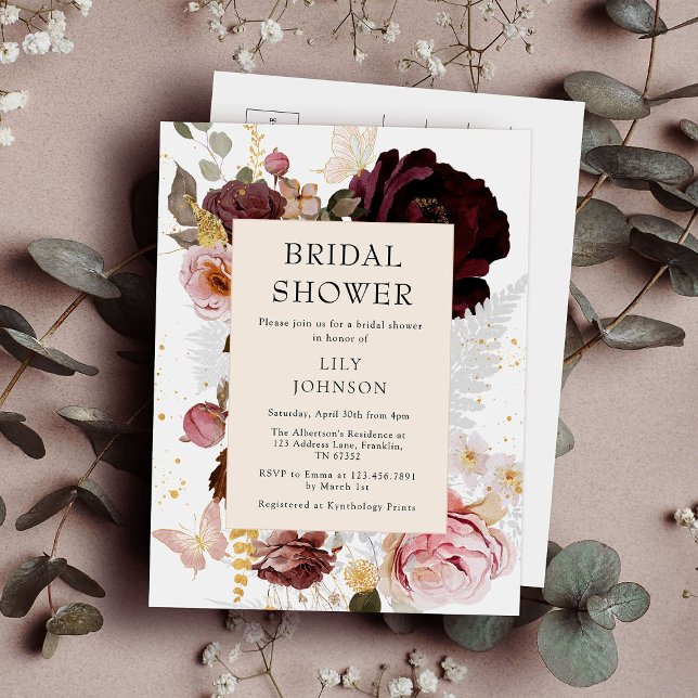 Elegant Modern Blush Pink Gold Bridal Shower Invitation Postcard (Creator Uploaded)