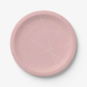 Elegant modern blush pink gold geometric pattern paper plate