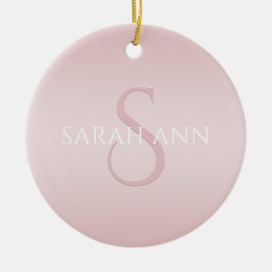 Elegant Modern Blush Pink Ombre Name & Monogram Ceramic Tree Decoration