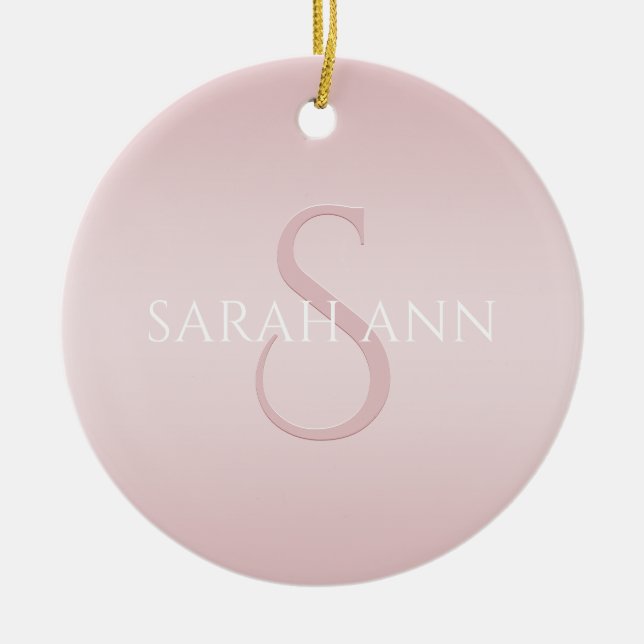 Elegant Modern Blush Pink Ombre Name & Monogram Ceramic Tree Decoration (Front)