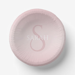 Elegant Modern Blush Pink Ombre Name & Monogram Paper Plate
