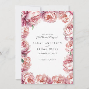 Elegant Modern Blush Pink Peony Floral Wedding Save The Date