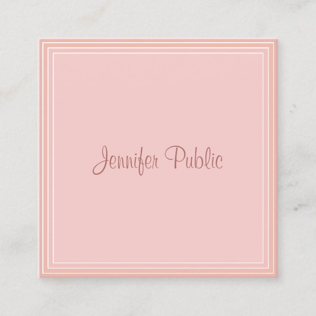 Elegant Modern Blush Pink Template Script Trendy Square Business Card (Front)