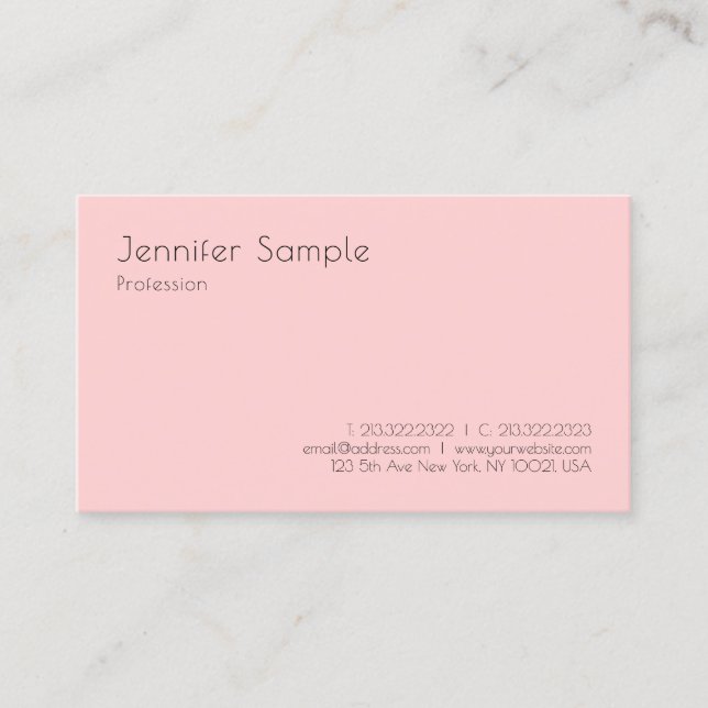 Elegant Modern Blush Pink White Simple Template Business Card (Front)