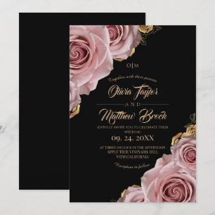 Elegant Modern Blush Rose Flower Wedding Invitation