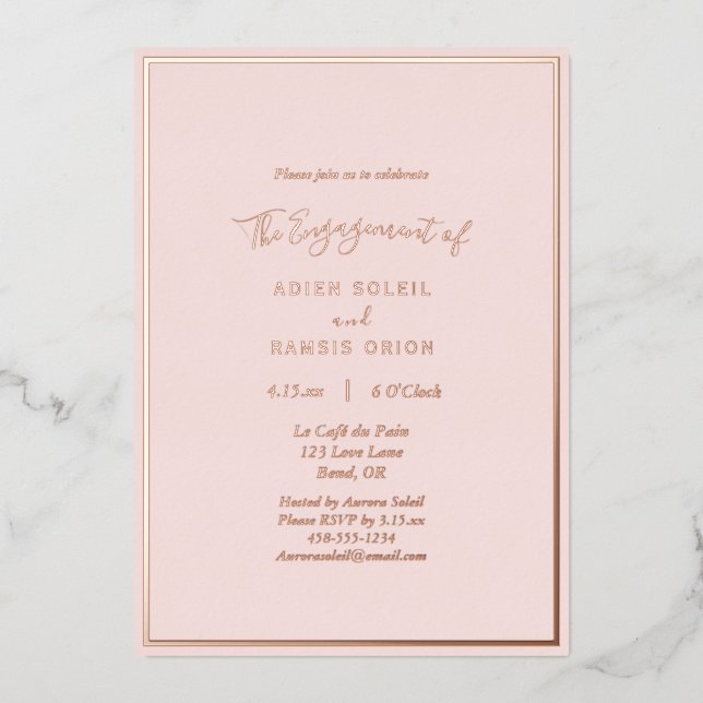 Elegant Modern Blush Rose Gold Engagement Party (Front)