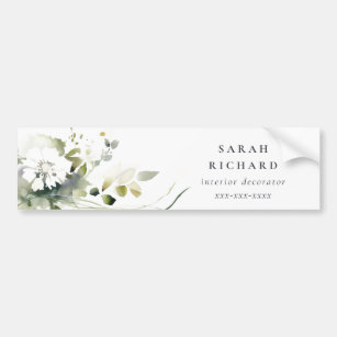 Elegant Modern Boho Abstract Green White Floral Bumper Sticker