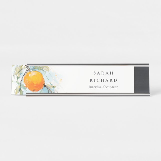 Elegant Modern Boho Abstract Sketchy Orange Garden Desk Name Plate (Front)