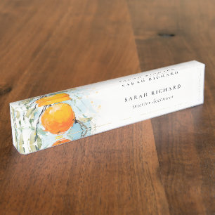 Elegant Modern Boho Abstract Sketchy Orange Garden Nameplate