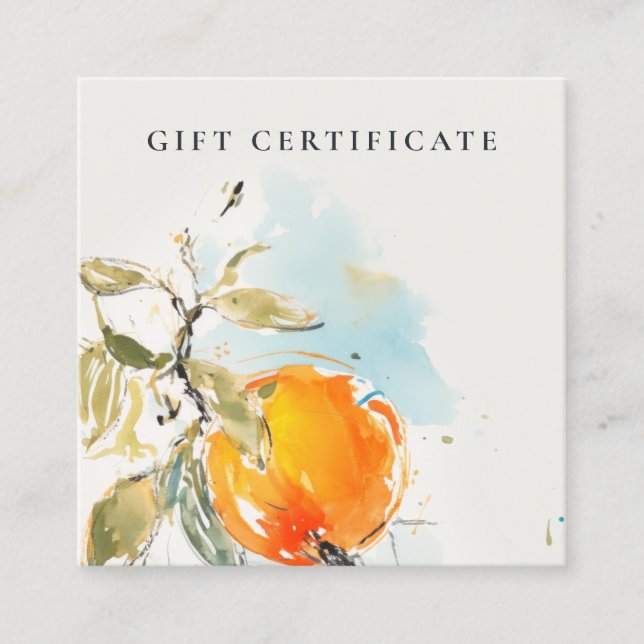 Elegant Modern Boho Abstract Sketchy Orange Garden Square Business Card (Front)