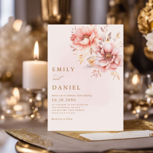 Elegant Modern Boho Blush Pink Gold Floral Wedding Invitation