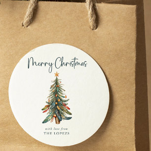 Elegant Modern Boho Christmas Tree Holiday Classic Round Sticker