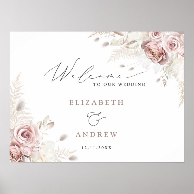 Elegant Modern Boho Dusty Rose Welcome Wedding Poster (Front)