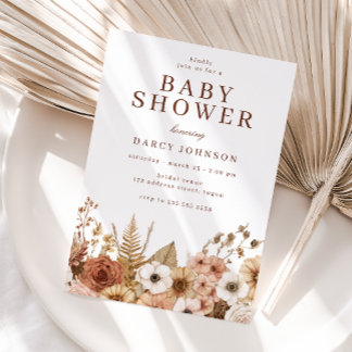 Elegant Modern Boho Floral Baby Shower Invitation
