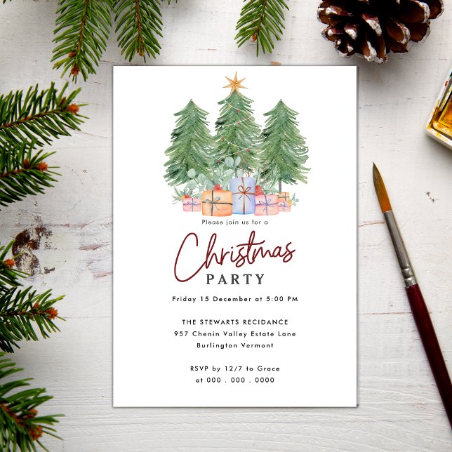 Elegant Modern Boho Trees Christmas Holiday Party Invitation (Creator Uploaded)