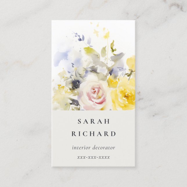 Elegant Modern Boho Vinatge Colourful Rose Floral Business Card (Front)