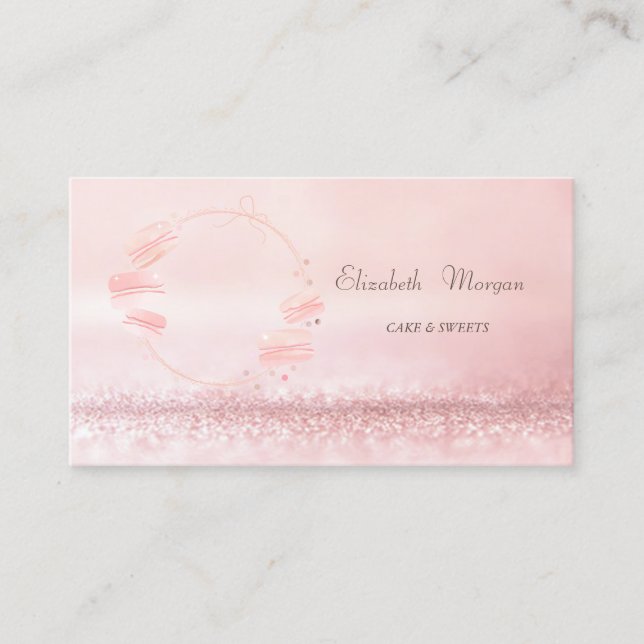 Elegant Modern Bokeh Cake Sweets Macarons Business Card (Front)
