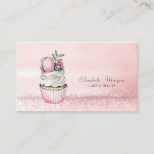 Elegant Modern Bokeh Watercolor Cupcake Macaron Business Card