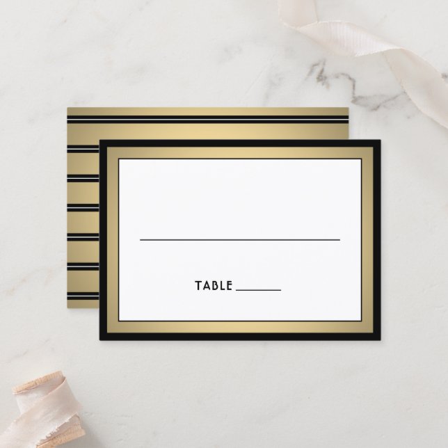 Elegant Modern Border Black & Gold Large Escort / Place Card (Front/Back In Situ)