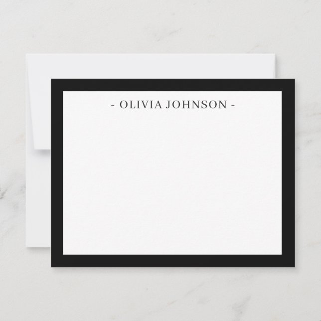  Elegant Modern Border Black White Flat Note Card (Front)