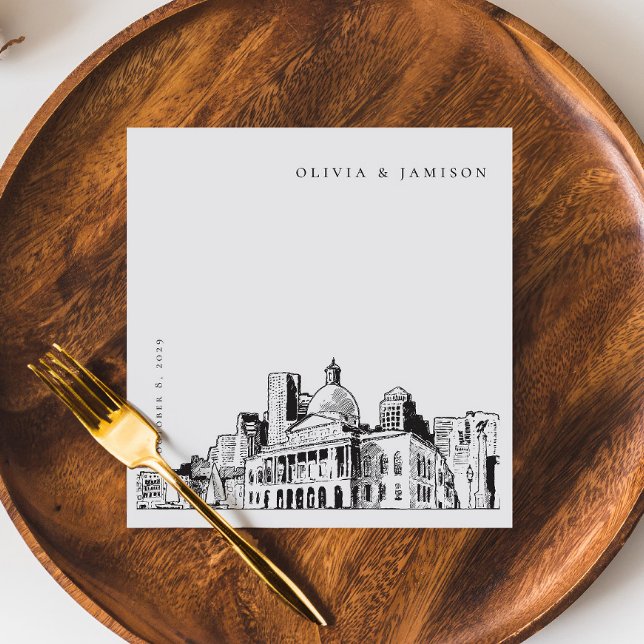 Elegant Modern Boston Sketch New England Wedding Napkin (Creator Uploaded)