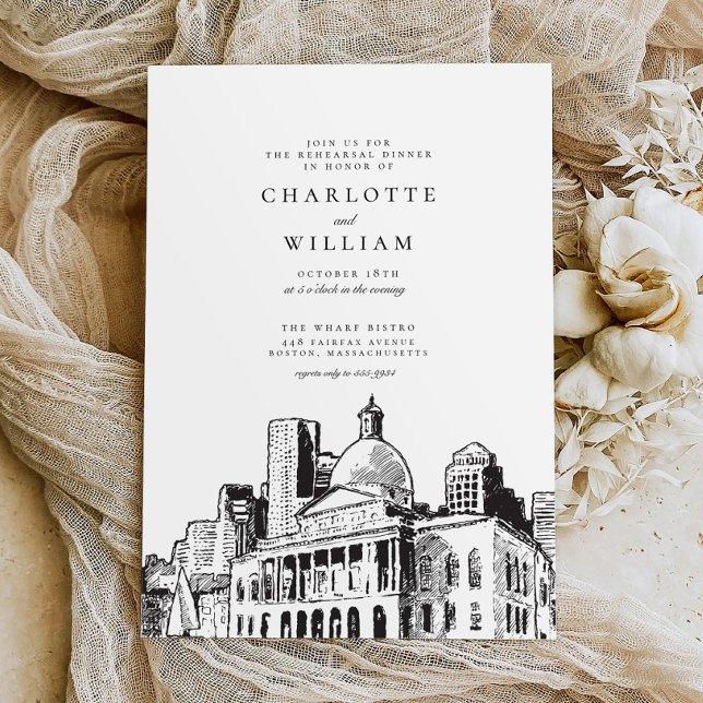Elegant Modern Boston Sketch Rehearsal Dinner Invitation (Creator Uploaded)