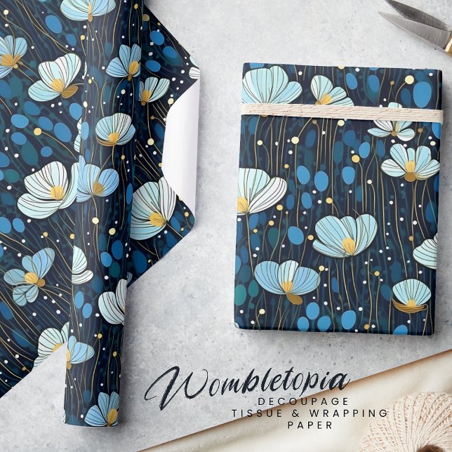 Elegant Modern Botanical Blue Poppy Gift Wrapping Paper (Creator Uploaded)