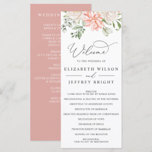 Elegant Modern Botanical Blush Pink Floral Wedding Programme