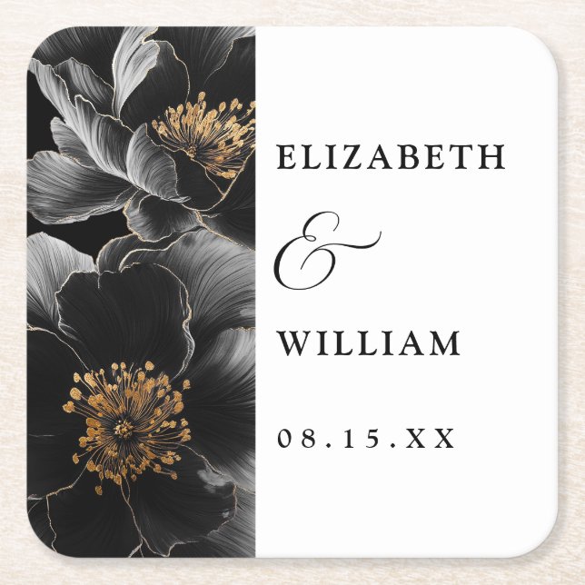 Elegant Modern Botanical Boho Floral Wedding Square Paper Coaster (Front)