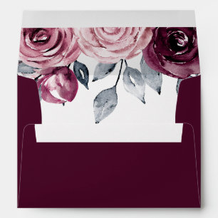 Elegant Modern Botanical Burgundy Floral Wedding Envelope