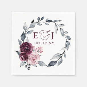 Elegant Modern Botanical Burgundy Floral Wedding Napkin