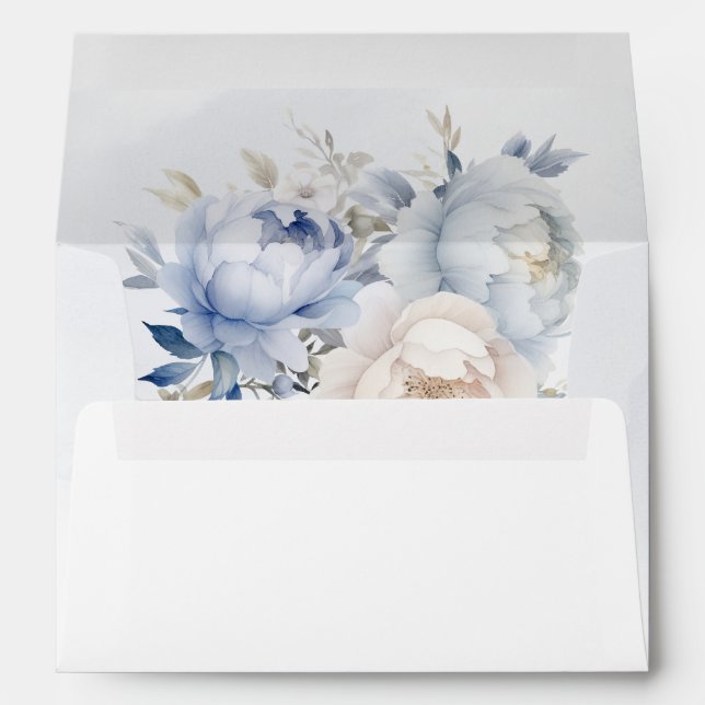 Elegant Modern Botanical Dusty Blue Floral Wedding Envelope (Back (Bottom))